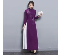 Donna Etnico Floreale Abito Lungo Cinese Cheongsam Swing Qipao Festa Ballo Moda