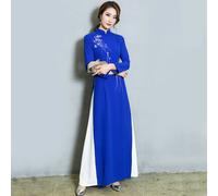 Donna Etnico Floreale Abito Lungo Cinese Cheongsam Swing Qipao Festa Ballo Moda