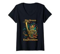 Donna Eufonio Euphonium Strumento di Ottone Brass Maglietta con Collo a V