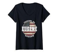 Donna Eugene Oregon, Bandiera Americana Vintage Maglietta con Collo a V