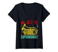 Donna Euphonium Ma-Jazz-Tic Euphoniumist Baritone Marching Band Maglietta con Collo a V