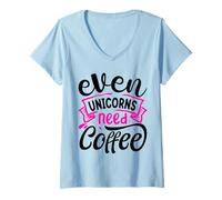 Donna Even Unicorns Need Coffee Maglietta con Collo a V