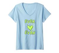 Donna Ever Loves Evan Green Heart And Stars Maglietta con Collo a V