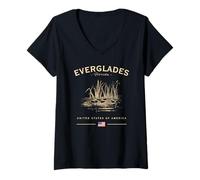 Donna Everglades National Park Florida USA FL Bandiera Americana Maglietta con Collo a V