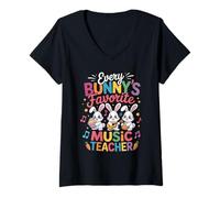 Donna Every Bunny Favorite Music Teacher Cute Easter Bunny Music Maglietta con Collo a V