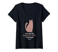 Donna Every Good & Purrfect (Gift) is from Above - James 1:17 Cat Maglietta con Collo a V