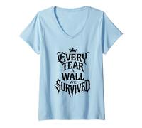 Donna Every Tear A Wall We Survived Dark Minimalist Tattoo Citazione Maglietta con Collo a V