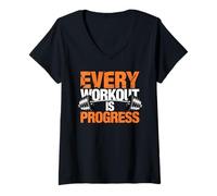 Donna Every Workout Is Progress Fitness Exercise Motivation - Maglietta con Collo a V