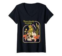 Donna Everybody Croaks Frog Skull Mushroom Retro Funny Adult Humor Maglietta con Collo a V