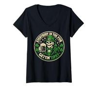 Donna Everybody in The Pub Gettin' Tipsy St Patricks Day Skeleton Maglietta con Collo a V
