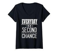 Donna Everyday Is A Second Chance Inspirational Citazione Motivazionale Maglietta con Collo a V