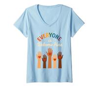 Donna Everyone Is Welcome Here Unione Mani Cuori Inclusione Maglietta con Collo a V