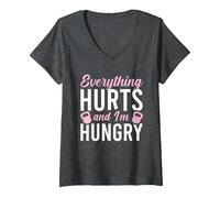 Donna Everything Hurts And I'm Hungry Maglietta con Collo a V, Grigio Scuro, M