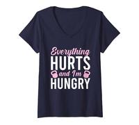 Donna Everything Hurts And I'm Hungry Maglietta con Collo a V, Navy, XL