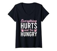 Donna Everything Hurts And I'm Hungry Maglietta con Collo a V, Nero, L