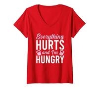 Donna Everything Hurts And I'm Hungry Maglietta con Collo a V, Rosso, S
