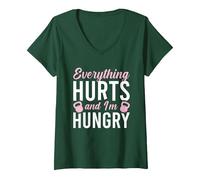 Donna Everything Hurts And I'm Hungry Maglietta con Collo a V, Verde Foresta, S