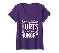 Donna Everything Hurts And I'm Hungry Maglietta con Collo a V, Viola, S