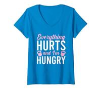 Donna Everything Hurts And I'm Hungry Maglietta con Collo a V, Zaffiro, M