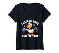 Donna Everything Hurts And I'm Tired Duck Funny Gym Humor Maglietta con Collo a V