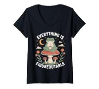 Donna Everything is Figureoutable - Rana Zen con Testo Bianco Maglietta con Collo a V
