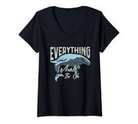 Donna Everything Whale Be Ok Maglietta con Collo a V