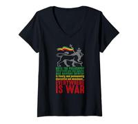 Donna Everywhere IS War Discorso Haile Selassie Leone Giuda Reggae Maglietta con Collo a V