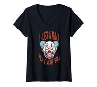 Donna Evil Clown Horror Scary Killer Clowns stregato, regalo di Halloween Maglietta con Collo a V
