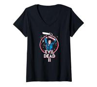 Donna Evil Dead 2 Ash And Chainsaw Circle Logo Horror Movie Maglietta con Collo a V