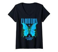 Donna Evolution Butterfly - Dichiarazione Urban Streetwear Maglietta con Collo a V