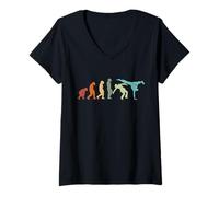 Donna Evoluzione Wushu Karatè Ju-Jutsu Kung-Fu Vintage Capoeira Maglietta con Collo a V