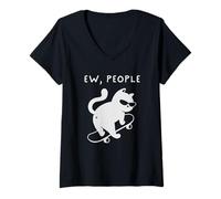 Donna EW People Funny Cat Skateboard Introvert Sarcastic Humor Maglietta con Collo a V