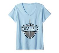 Donna Excalibur La Spada Leggendaria nella Pietra di Re Artù Maglietta con Collo a V