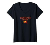 Donna Existence is Pain Au Chocolat Divertente Francese | La Vita è Dolore Maglietta con Collo a V