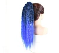 Donna Extension for coda di cavallo in capelli sintetici, colore ombré, lunghi ricci e ondulati, coulisse Extension per capelli(1BTBLUE2)