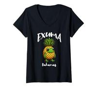 Donna Exuma Bahamas Rana in Costume Ananas Maglietta con Collo a V