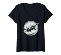 Donna F-16 Fighter Jet Aereo Militare Aereo Grafica Aereo Maglietta con Collo a V