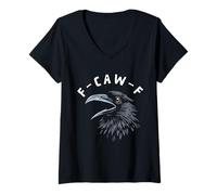 Donna F-Caw-F Black Bird Black Crow Maglietta con Collo a V