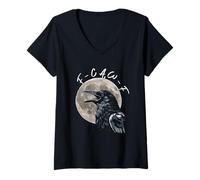 Donna F-Caw-F Black Bird Black Crow Maglietta con Collo a V