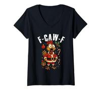 Donna F-CAW-F - Divertente Babbo Natale con Pollo Maglietta con Collo a V