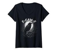 Donna F-CAW-F Raven Moon Design per Gli Amanti degli Uccelli Notte Fuori Maglietta con Collo a V