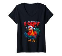 Donna F Caw F Rooster Funny Christmas Chicken Adult Humor Sarcasm Maglietta con Collo a V