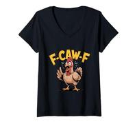 Donna F-CAW-F Umorismo Urlo di Pollo Divertente Maglietta con Collo a V