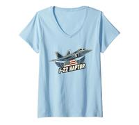 Donna F22 Raptor Stealth Fighter Jet Aircraft Design Regalo Maglietta con Collo a V