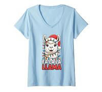 Donna Fa La La Lama Natale Animale Gioco di Parole Umorismo Divertente Natale Llama Maglietta con Collo a V