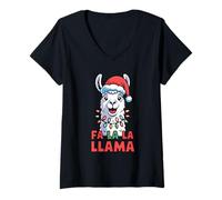 Donna Fa La La Lama Natale Animale Gioco di Parole Umorismo Divertente Natale Llama Maglietta con Collo a V