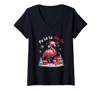 Donna Fa La Lala Mingo Flamingo Rosa Natale Tropical Cheer Maglietta con Collo a V