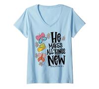 Donna Fa Nuove Tutte Le Cose Butterfly Maglietta con Collo a V