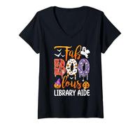 Donna Fab Boo Lous Biblioteca Aiuto Boo Fantasma Zucca Halloween Maglietta con Collo a V