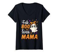 Donna Fab Boo Lous Mama Fabulous Ghost Halloween Mother Matching Maglietta con Collo a V
